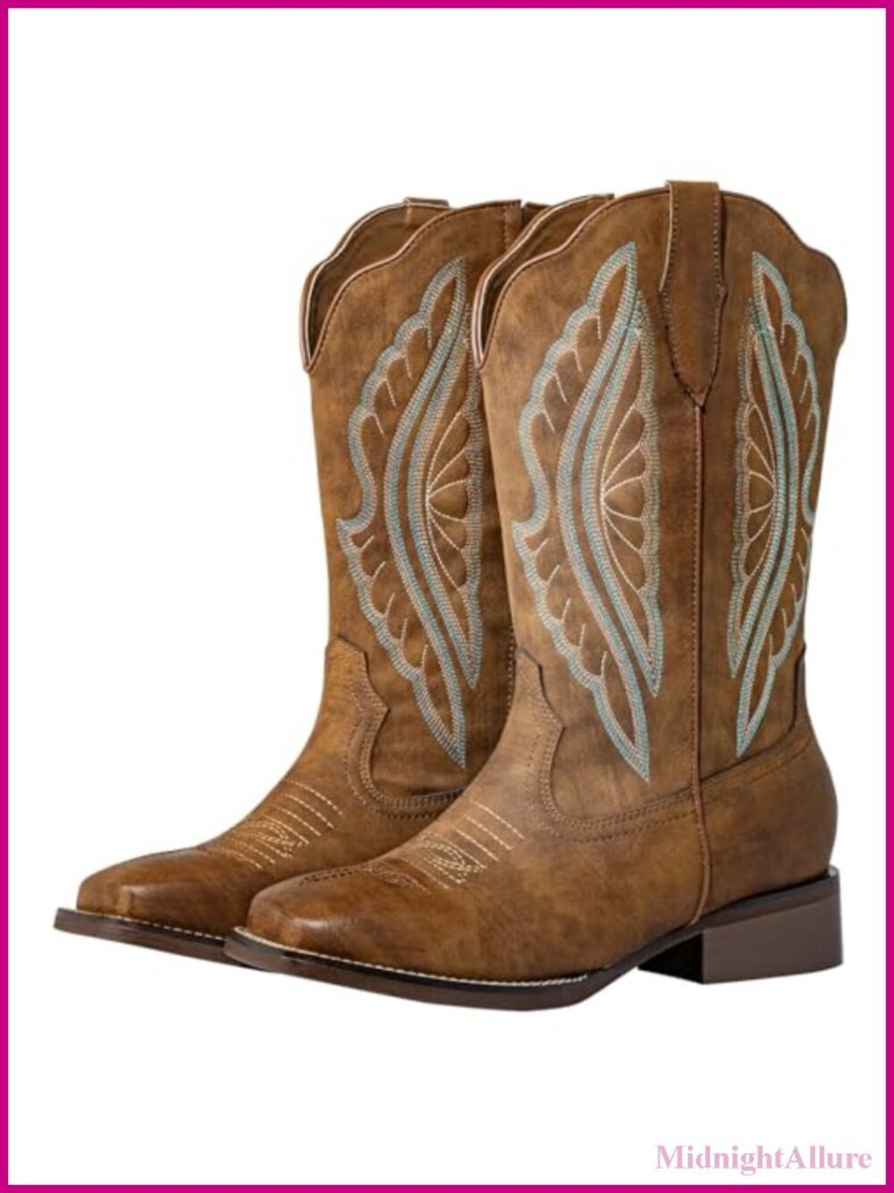 Extra Wide Calf Cowboy Boots Faux Leather Square Toe Pull-On Western Women